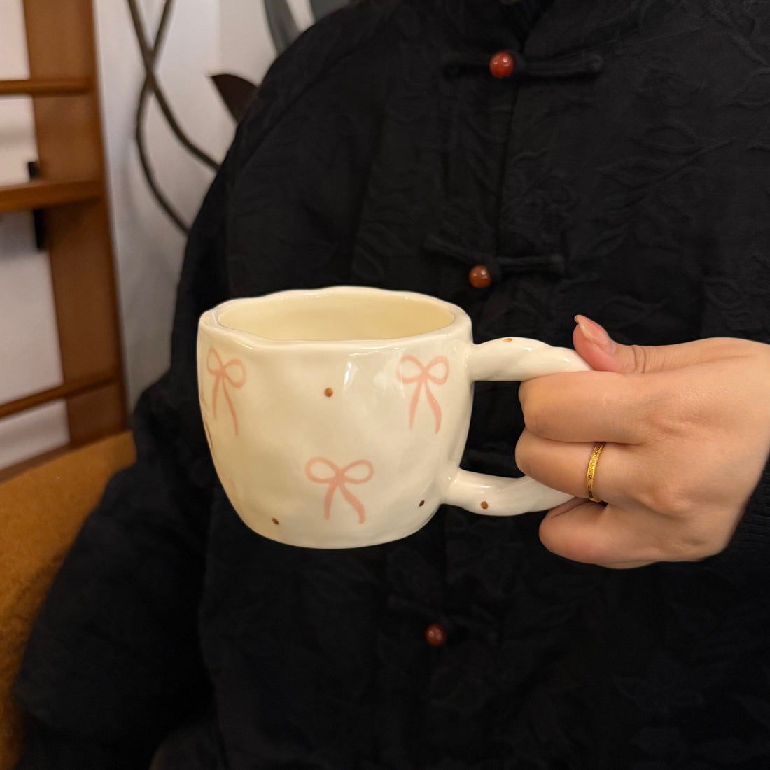 300ML Hand-Pinched Twist Handle Mug - Underglaze Hand-Painted for Girls’ Coffee/Tea