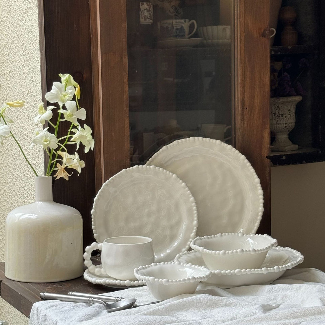 French Pearl Relief Ceramic Plates Set - Breakfast Salad Dishes