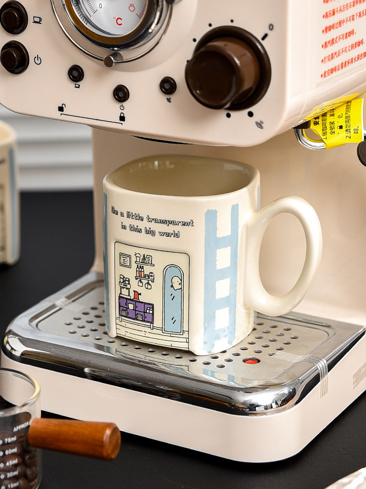 Cute Square Ceramic Mug – Home/Office Kitchenware
