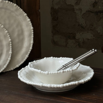 French Pearl Relief Ceramic Plates Set - Breakfast Salad Dishes