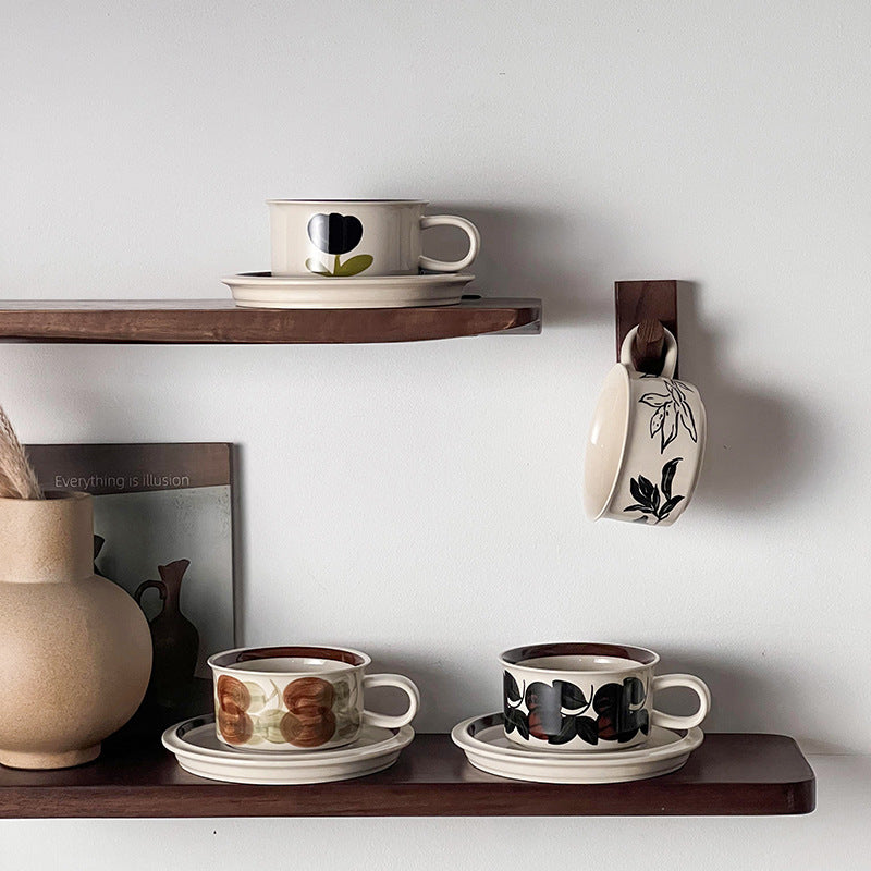 Vintage Premium Hand-Painted Floral Ceramic Coffee Cup & Saucer Set