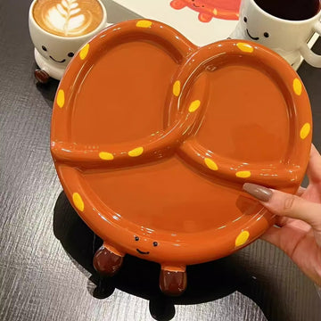 Cute Compartment Bread & Dinner Plate – High-Fire Ceramic Serving Dish