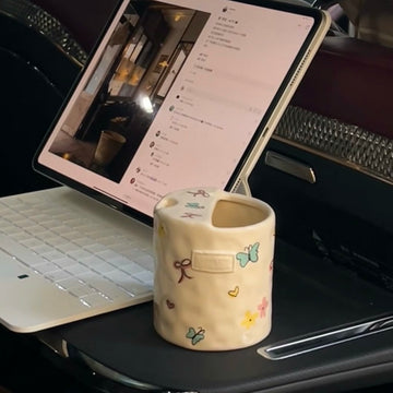 Cute Bowknot & Butterfly Ceramic Mug - Unique Design for Girls' Gifts -Handmade Gift