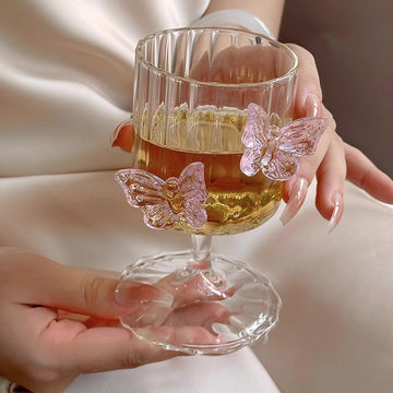 Pink Butterfly Highball Glass - Cute Champagne Cup for Summer Drinks