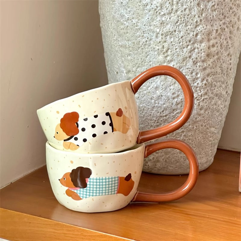 300ML Hand-Pinched Ceramic Mug with Dog Designs