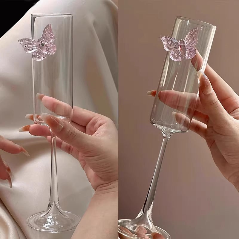 Pink Butterfly Highball Glass - Cute Champagne Cup for Summer Drinks
