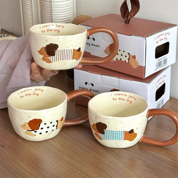300ML Hand-Pinched Ceramic Mug with Dog Designs