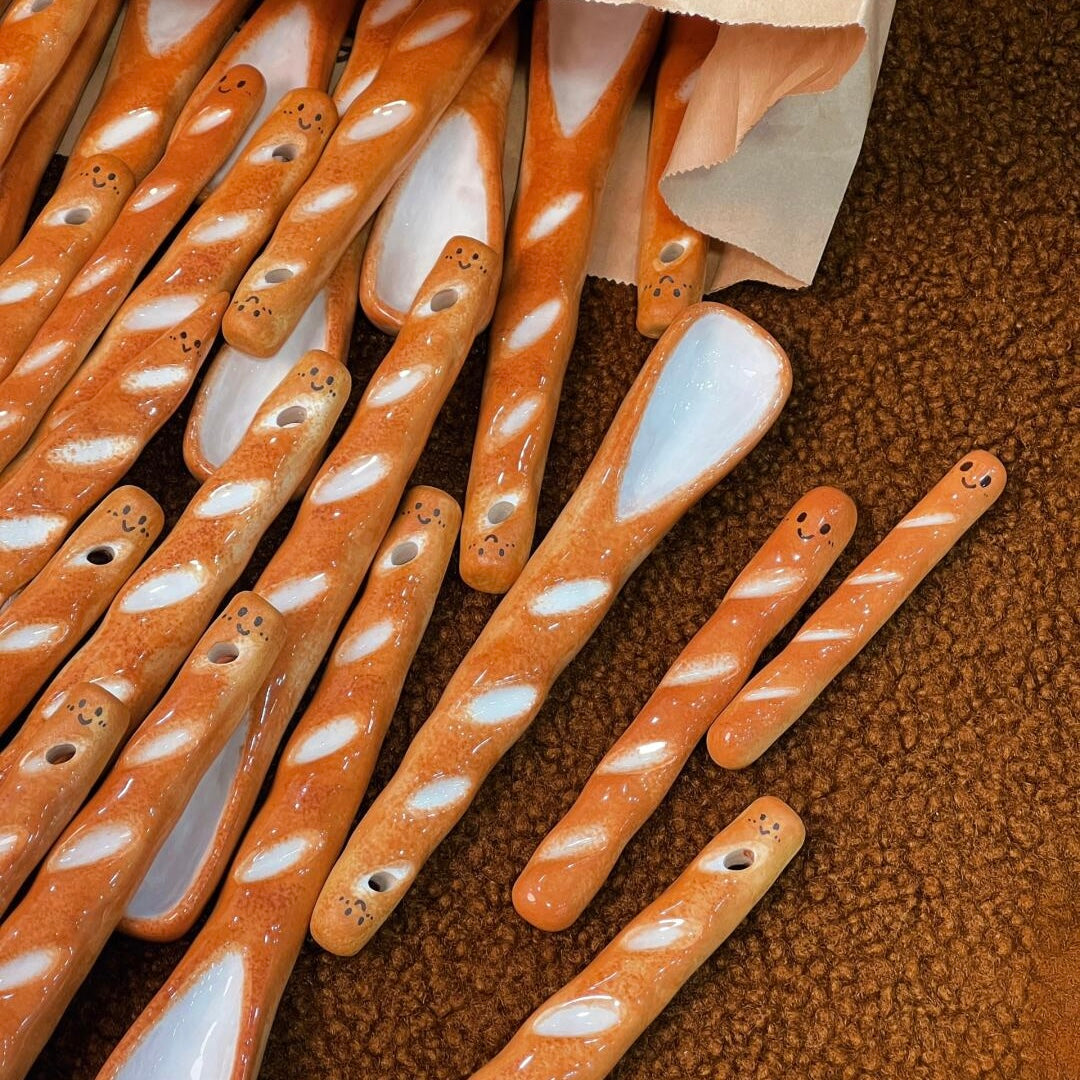 Handmade Baguette Spoon-Vintage Artisanal Clay Tableware