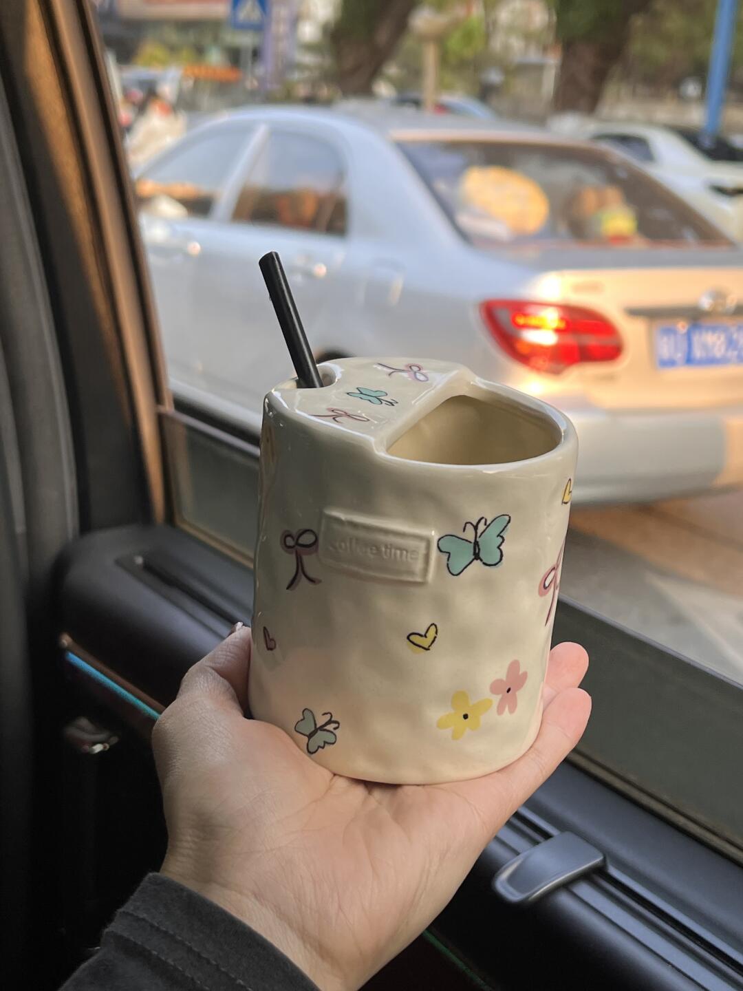 Cute Bowknot & Butterfly Ceramic Mug - Unique Design for Girls' Gifts -Handmade Gift